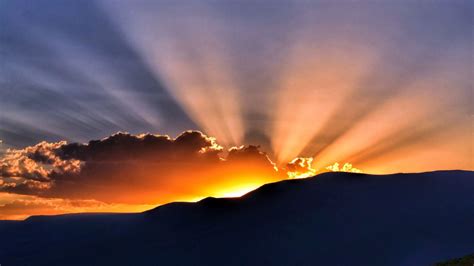 Sunset 4k Wallpaper Hills Sun Rays Clouds 5k Nature 982