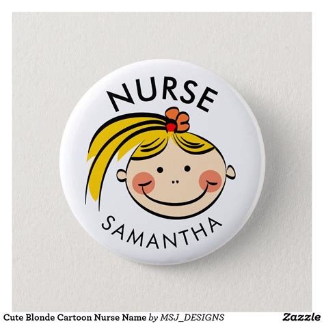 Cute Blonde Cartoon Nurse Name 6 Cm Round Badge Uk Nurse