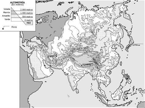 Mapa Fisico De Asia Mudo En Blanco Y Negro Mapa PDMREA