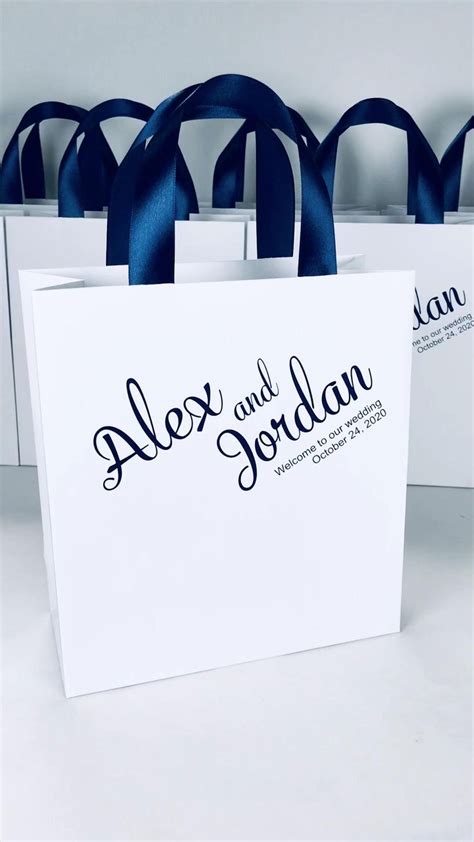 Wedding Welcome Bags With Navy Satin Ribbon And Names Etsy Video