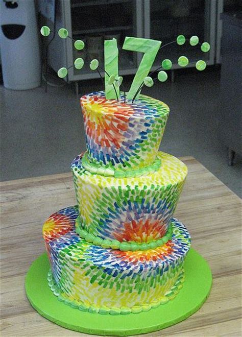 Three Tier Topsy Turvy Colorful 17th Birthday Cake