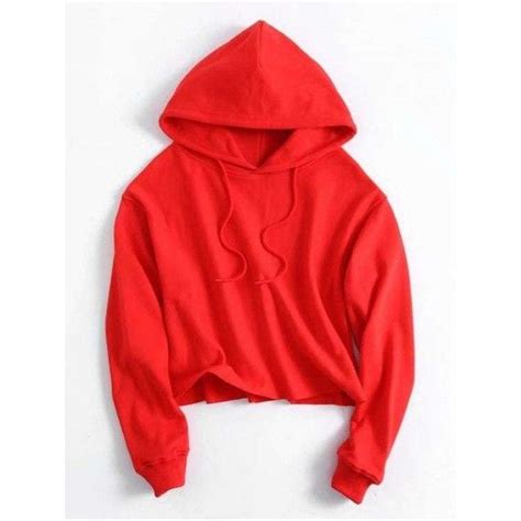 Drawstring Plain Cropped Hoodie Red S 20 Liked On Polyvore Featuring