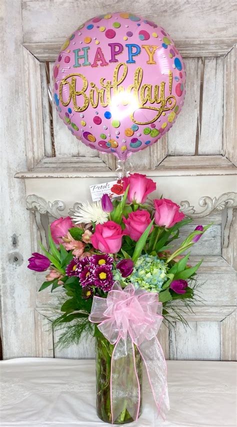 Happy Birthday Balloon And Flowers Designer Choice By Petals Florist