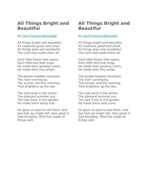 All Things Bright And Beautiful All Things Bright And Beautiful By
