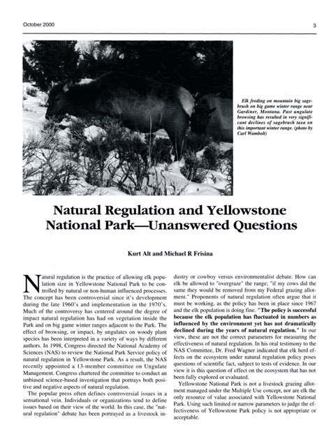 Pdf Natural Regulation And Yellowstone National Park Unanswered Questions