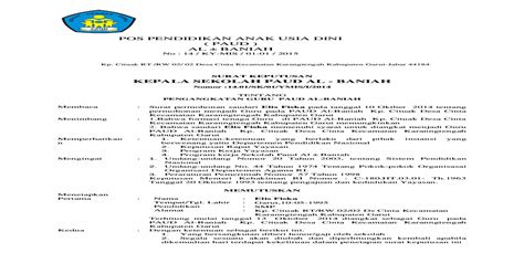 Contoh Sk Pengangkatan Kepala Sekolah Smp Oleh Yayasan Doc ...