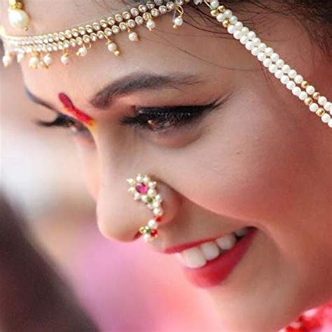 K Maharashtrian Nose Ring Nath Indian Gold Hoop Plain Chain For Pierced Bridal Wedding Indian