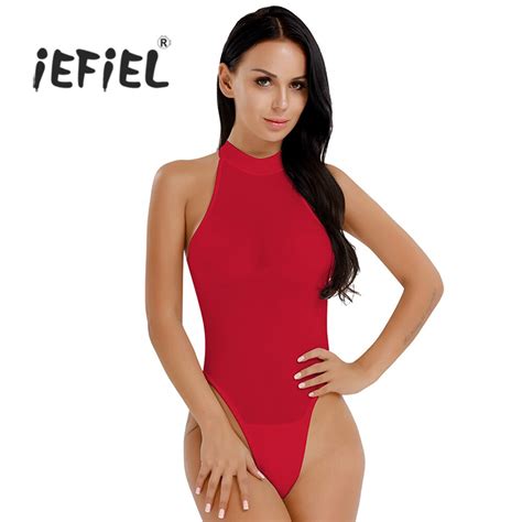 Iefiel Fashion Women Sexy Lingerie Bodystocking Mock Neck High Cut Back