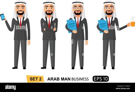 Arab Business Men Set Flat Cartoon Vector Illustration Isolated On