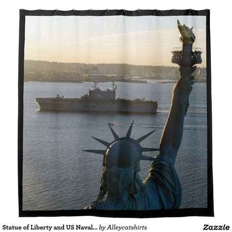Statue Of Liberty And Us Naval Warship Photograph Shower Curtain Zazzle Custom Shower