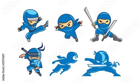 Set Bundles Blue Ninja Character Logo Stock Image And Royalty Free