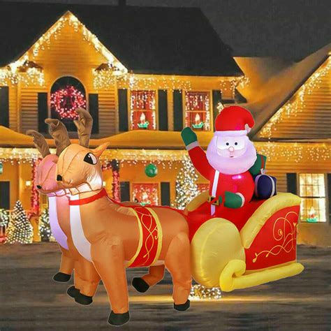 Giant Christmas Inflatable Santa Dual Reindeer Sleigh Blowup Outdoor Yard Decor 7427139959772 Ebay