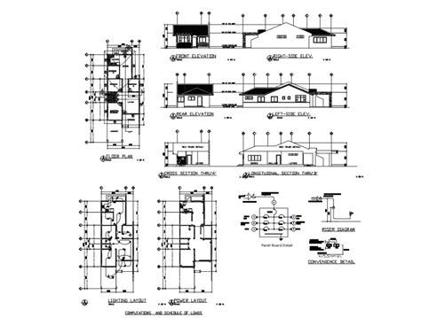 All Sided Elevation Sections And Floor Plan Details Of Four Bedroom