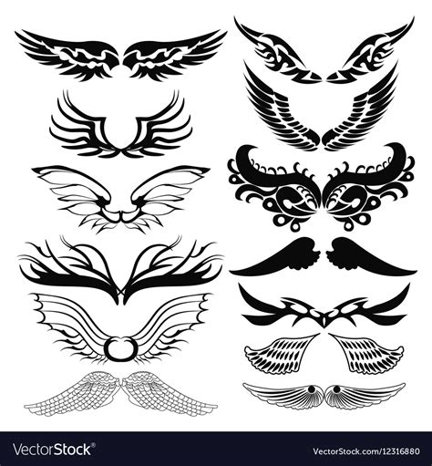 Tribal Tattoo Set Wings Royalty Free Vector Image