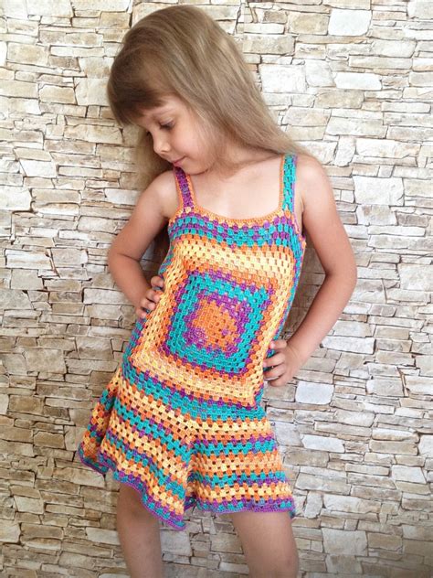Crochet Granny Square Dress Crochet Kids Women Dress Colorful Etsy