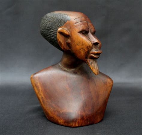 Large Vintage African Wood Carved Bust Africa Tribal Art Etsy