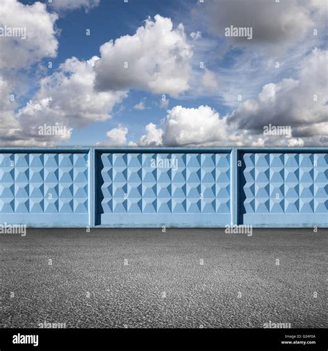 Empty Urban Photo Background Asphalt Road And Blue Concrete Fence