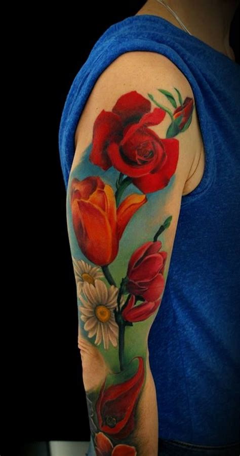 Female flowers tattoos are tender, distinguished and of brighter colors, while male depictions have more distinct outlines, deep colors and are performed in specific styles. Flower Sleeve Tattoos Designs, Ideas and Meaning | Tattoos ...