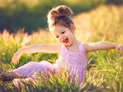 Wallpaper Happy Child Girl Grass Summer 1920x1200 Hd Picture Image