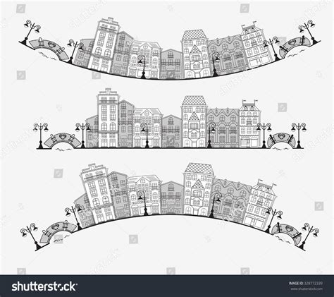 Street Small Town Outline Illustration Stock Vector 328772339