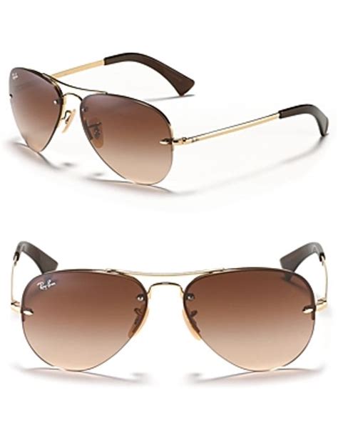 Ray Ban Rimless Small Aviator Sunglasses In Brown For Men Lyst
