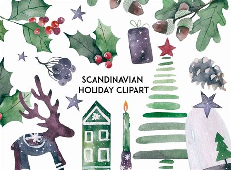 Scandinavian Christmas Clipart Christmas Holiday Watercolor Etsy