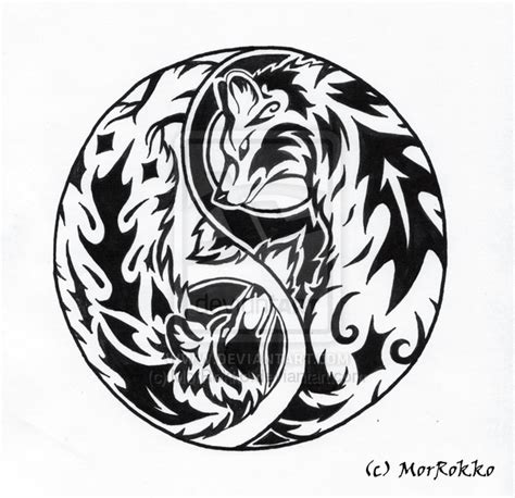 🐺 by associating the wolf with the image of yin and yang, the tattoo can be seen as a tribute to the native american concept of the two wolves within, or to the belief that each of us has a dark and a light side. Awesome Tribal Wolves Yin Yang Tattoo Design | Yin yang ...