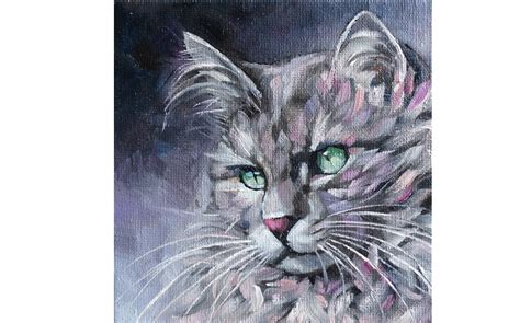 Gray Cat Painting Original Art Small Fine Art Animal Oil Etsy