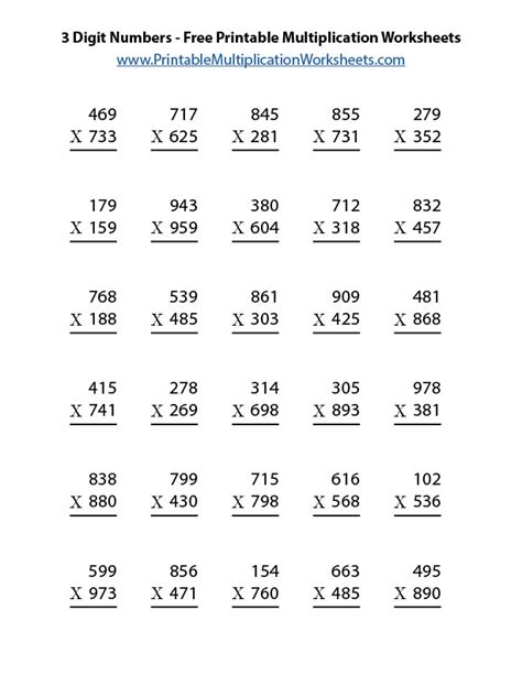 3 Digit Numbers Free Printable Multiplication Worksheets Color By