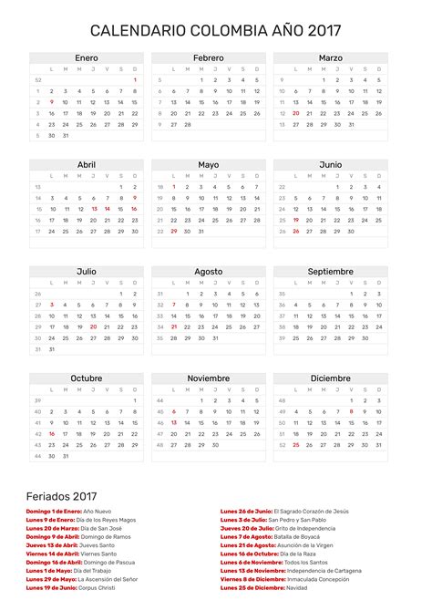 Calendario Con Festivos Colombia
