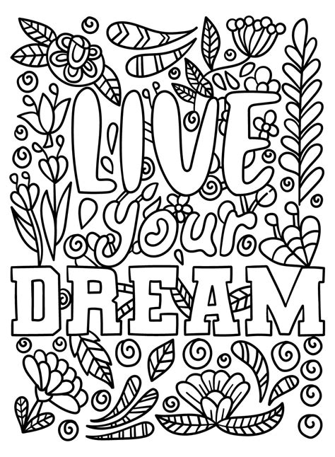 Inspirational Live Your Dream Coloring Page Download Print Or