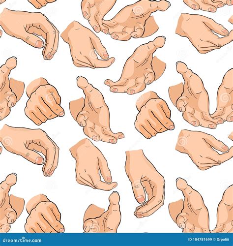 Seamless Pattern Of Men`s Hands Different Positions Vector Illu Stock