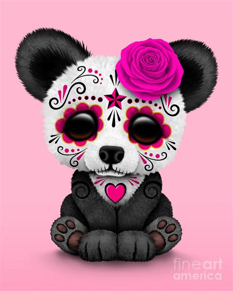 Pink Day Of The Dead Sugar Skull Panda Digital Art By Jeff