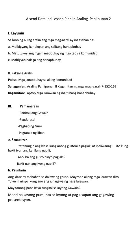 Example Of Detailed Lesson Plan In Araling Panlipunan Detailed
