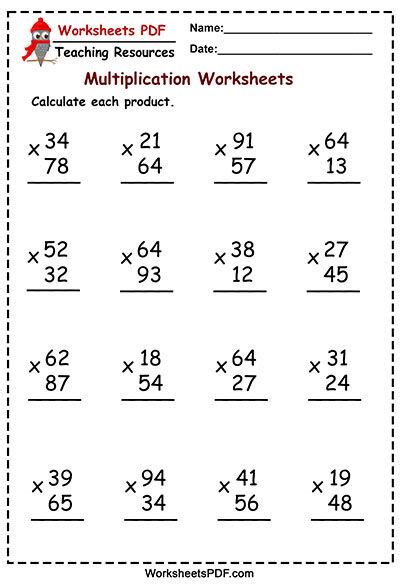 Multiplying By 1 Digit Numbers Worksheets