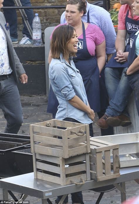 Myleene Klass Nails Double Denim While Filming New Tv Series Bbq Champ Daily Mail Online