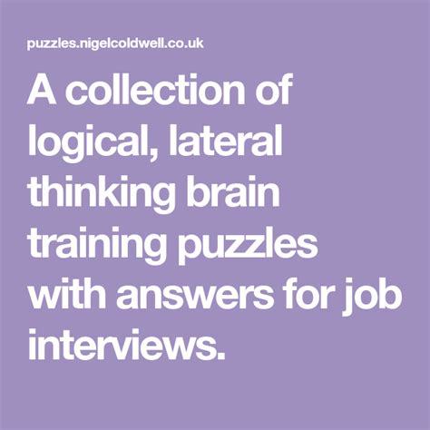 A Collection Of Logical Lateral Thinking Brain Training Puzzles With