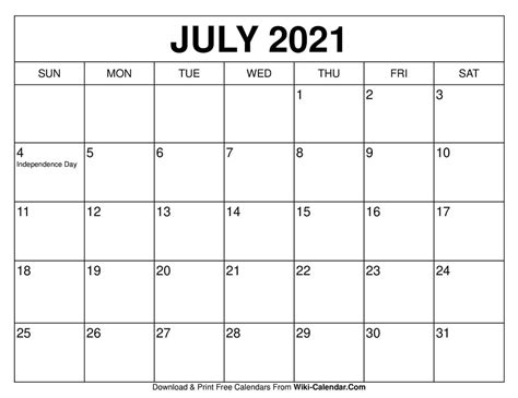 Free Printable July 2021 Calendar Templates These Free July Calendars