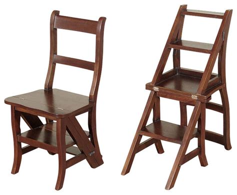 Step Ladder Chair Solid Wood Folding Step Stool Chair Library Step