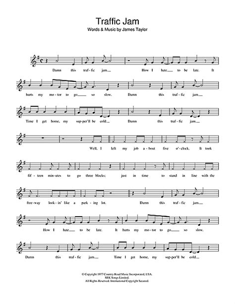 Traffic Jam Chords By James Taylor Melody Line Lyrics And Chords 36645