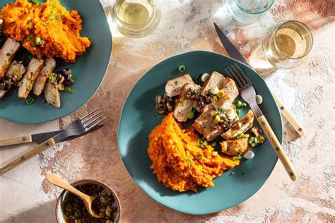They are a quick and easy dinner! Pin by Terra Huff on Sunbasket | Mashed sweet potatoes, Baked dishes, Pork chops