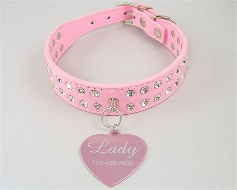 Personalized Pink Dog Collar Engraved Heart Dog Tag Pink Etsy