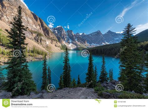 Rocky Mountains Moraine Lake At Sunset In Banff National