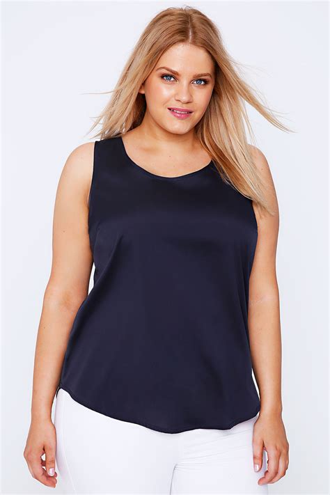 Navy Sleeveless Top With Curved Dipped Hem Plus Size - Yours Clothing