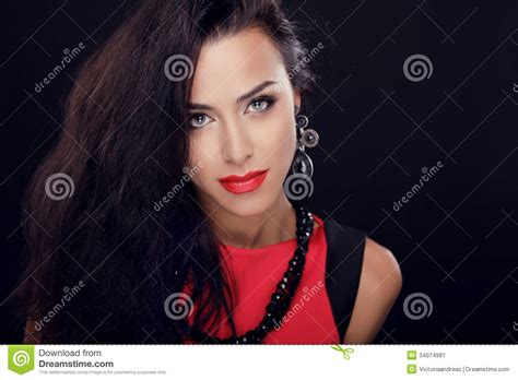 Blue Eyes Beauty Girl With Red Lips Provocative Make Up Stock Image Image Of Glamour