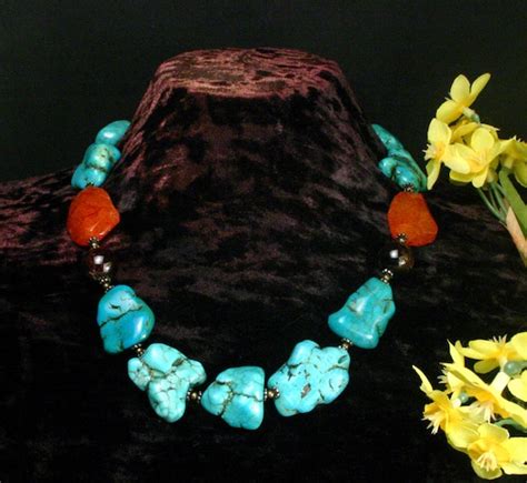 Turquoise Necklace Faceted Carnelian By Bydivinecollectibles