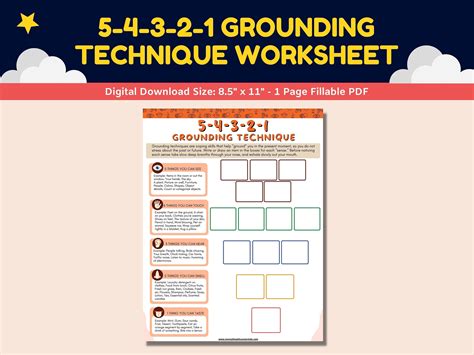 54321 Grounding Technique Worksheet Kids Teens Young Adults 5 Etsy India