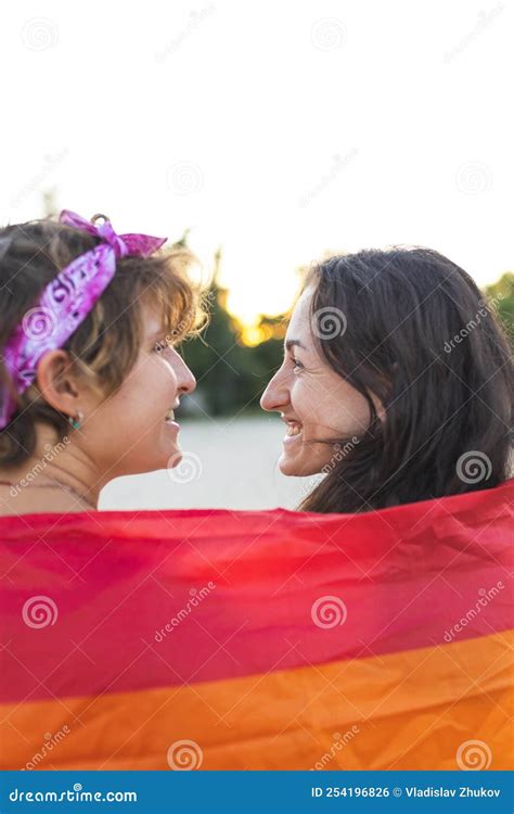 Beautiful Lesbian Couple Hugging Tenderly Stock Photo Image Of
