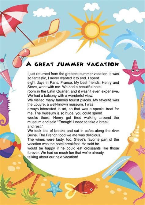 This summer, i visited the city of joy, kolkata. A great summer vacation reading comprehension worksheet