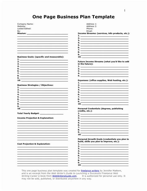 One Page Proposal Template Doc Fresh Free E Page Business Plan Template